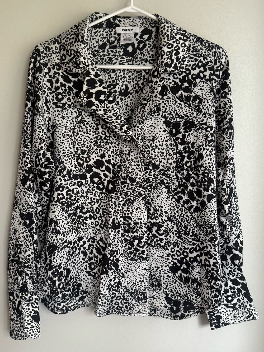 NWOT DKNY Black and White Leopard Print Button-Down Shirt